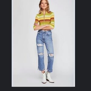 Free People Lita Light Wash Distressed High-Waisted Slim Leg Jeans SZ 27